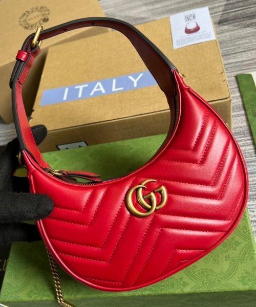 1:1 Replica Gucci Marmont Half Moon Shaped Mini Bag Red For Women, Women's Bags 8.5in/22cm GG