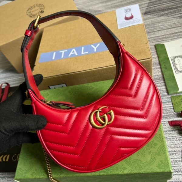 1:1 Replica Gucci Marmont Half Moon Shaped Mini Bag Red For Women, Women's Bags 8.5in/22cm GG