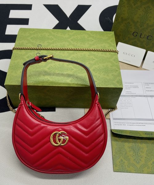 1:1 Replica Gucci Marmont Half Moon Shaped Mini Bag Red For Women, Women's Bags 8.5in/22cm GG