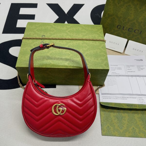 1:1 Replica Gucci Marmont Half Moon Shaped Mini Bag Red For Women, Women's Bags 8.5in/22cm GG