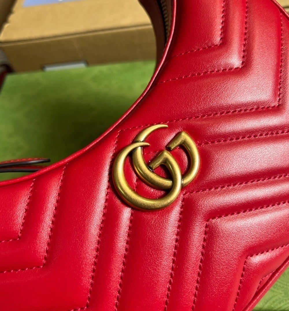1:1 Replica Gucci Marmont Half Moon Shaped Mini Bag Red For Women, Women's Bags 8.5in/22cm GG