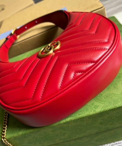 1:1 Replica Gucci Marmont Half Moon Shaped Mini Bag Red For Women, Women's Bags 8.5in/22cm GG