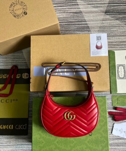 1:1 Replica Gucci Marmont Half Moon Shaped Mini Bag Red For Women, Women's Bags 8.5in/22cm GG