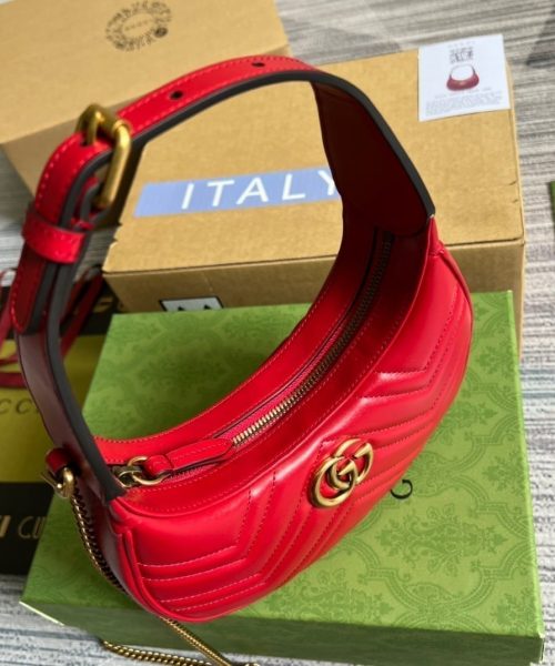 1:1 Replica Gucci Marmont Half Moon Shaped Mini Bag Red For Women, Women's Bags 8.5in/22cm GG