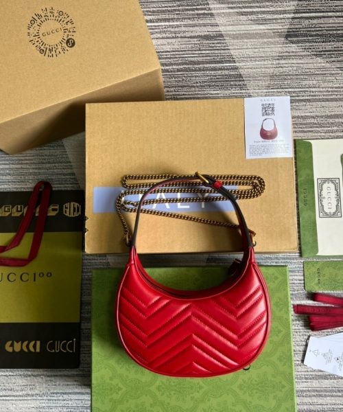 1:1 Replica Gucci Marmont Half Moon Shaped Mini Bag Red For Women, Women's Bags 8.5in/22cm GG