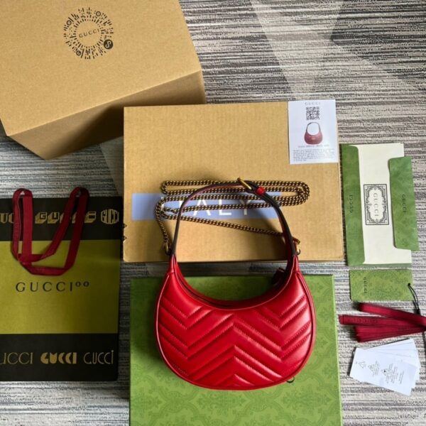 1:1 Replica Gucci Marmont Half Moon Shaped Mini Bag Red For Women, Women's Bags 8.5in/22cm GG