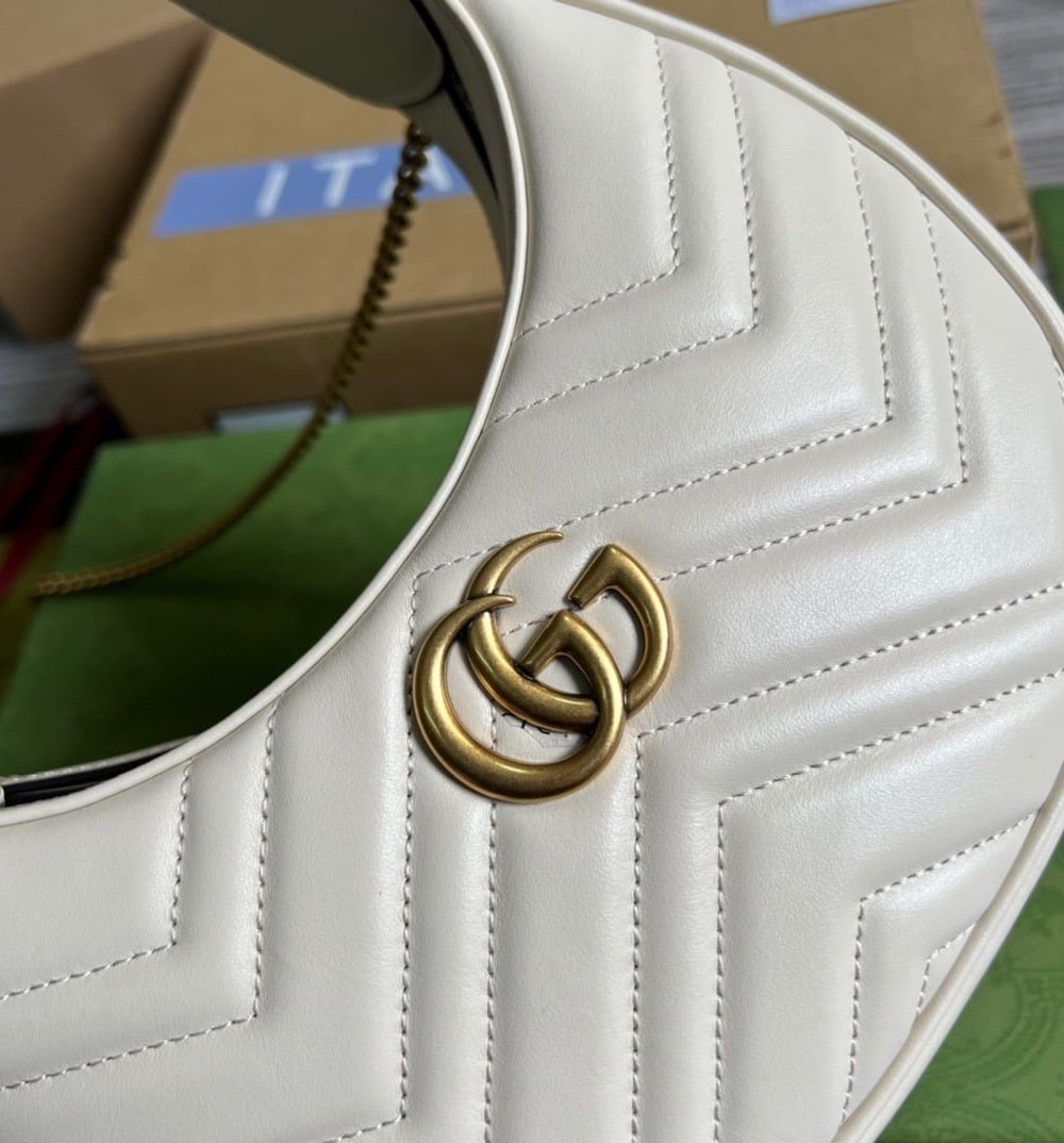 1:1 Replica Gucci Marmont Half Moon Shaped Mini Bag White For Women, Women's Bags 8.5in/22cm GG ‎699514 DTDHT 9022