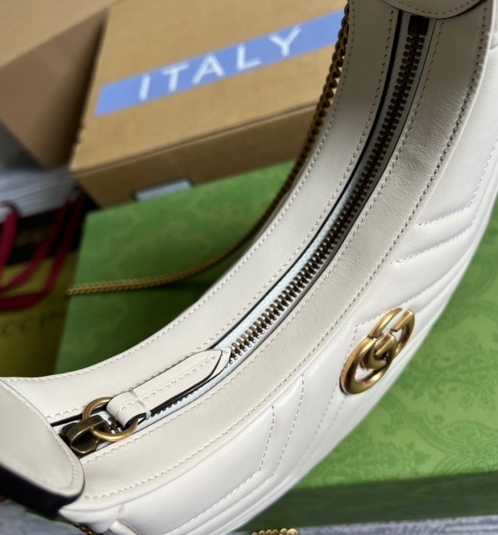 1:1 Replica Gucci Marmont Half Moon Shaped Mini Bag White For Women, Women's Bags 8.5in/22cm GG ‎699514 DTDHT 9022