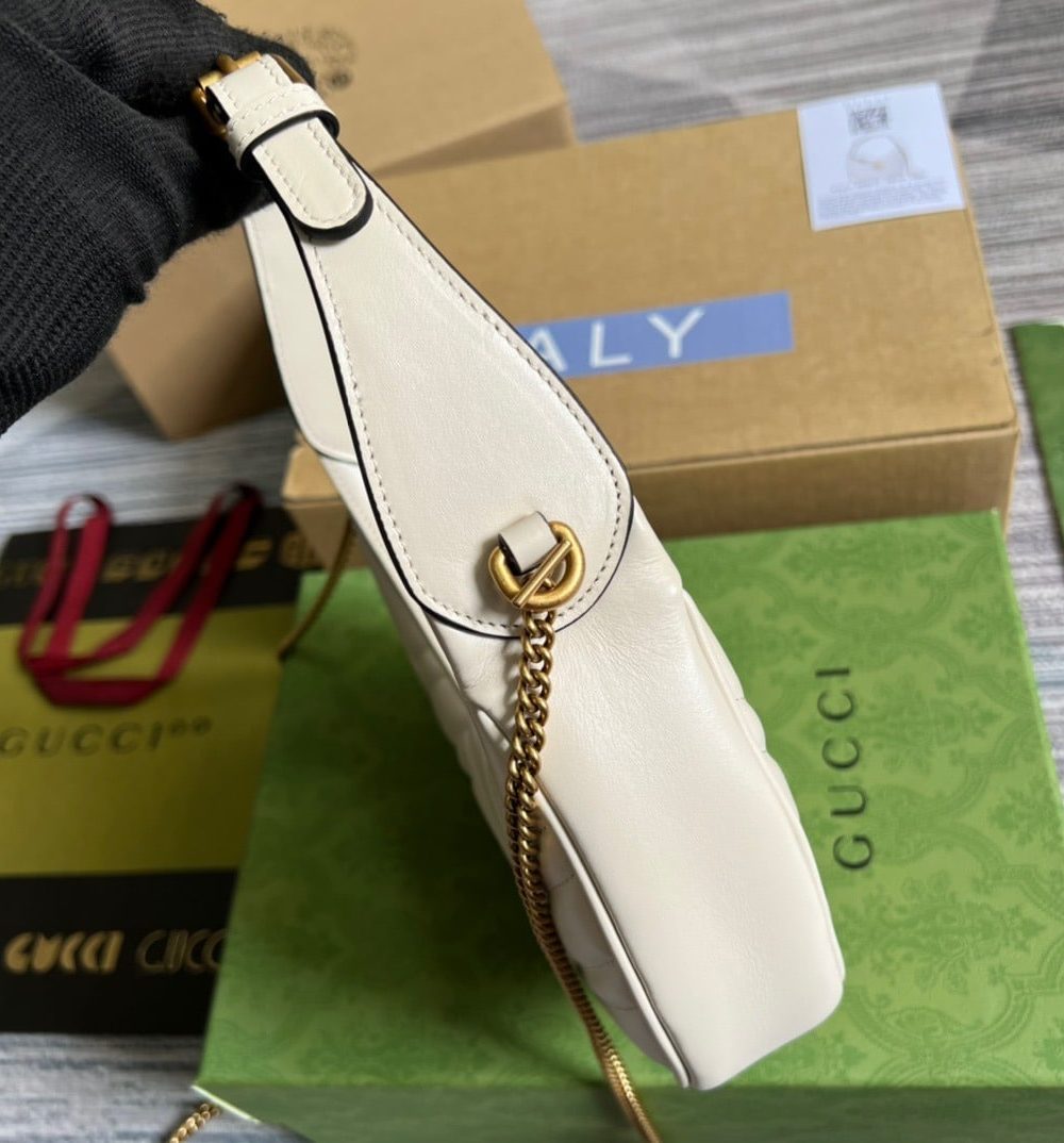 1:1 Replica Gucci Marmont Half Moon Shaped Mini Bag White For Women, Women's Bags 8.5in/22cm GG ‎699514 DTDHT 9022