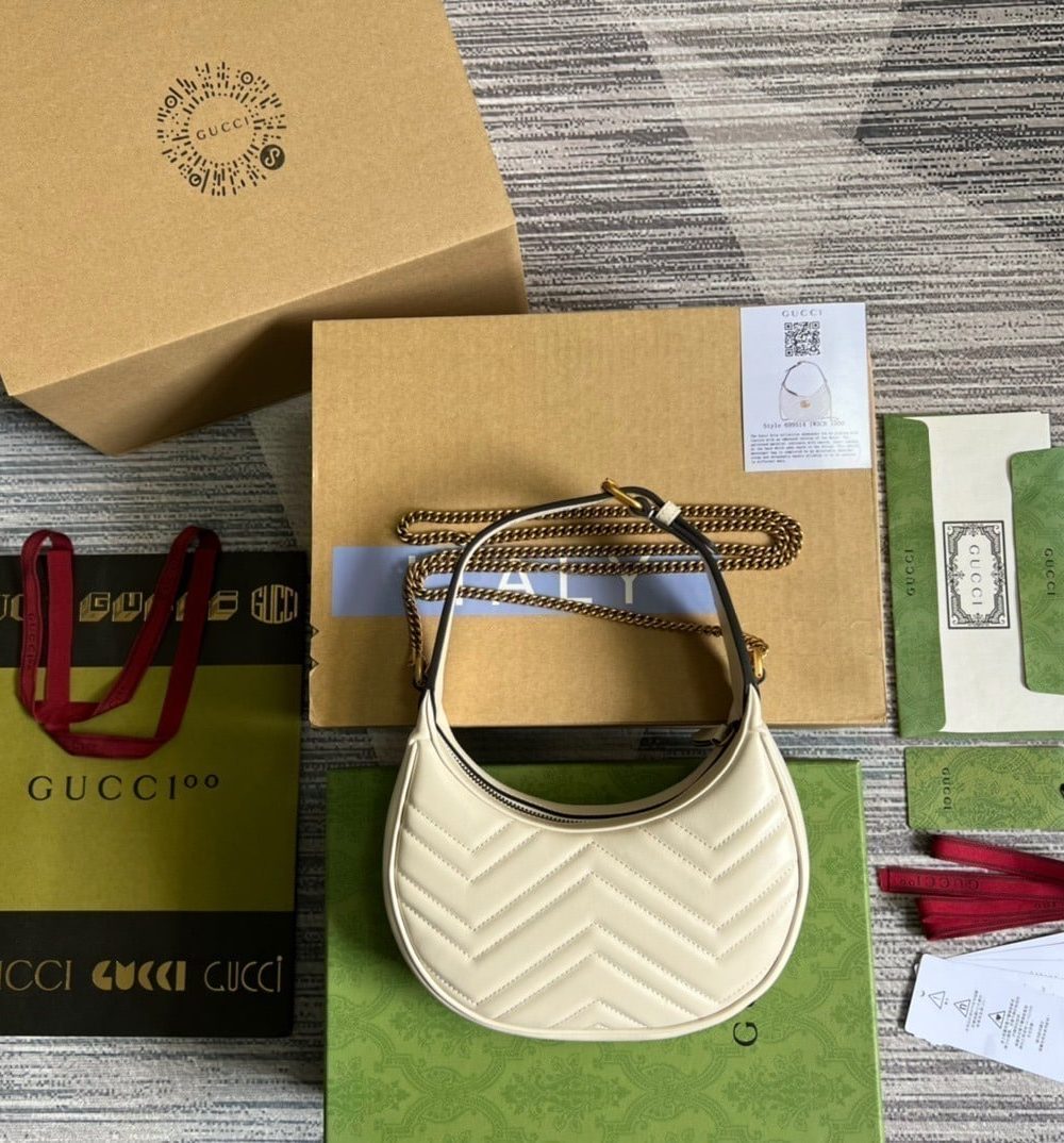 1:1 Replica Gucci Marmont Half Moon Shaped Mini Bag White For Women, Women's Bags 8.5in/22cm GG ‎699514 DTDHT 9022