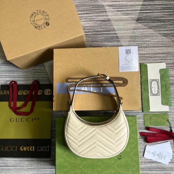 1:1 Replica Gucci Marmont Half Moon Shaped Mini Bag White For Women, Women's Bags 8.5in/22cm GG ‎699514 DTDHT 9022