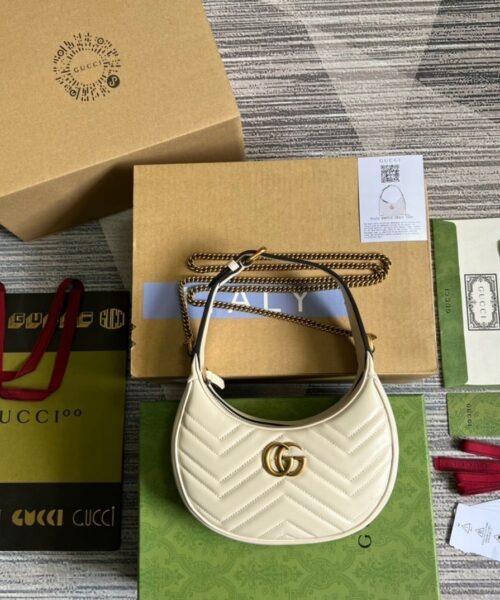1:1 Replica Gucci Marmont Half Moon Shaped Mini Bag White For Women, Women's Bags 8.5in/22cm GG ‎699514 DTDHT 9022