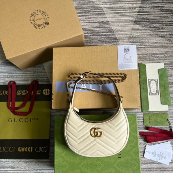 1:1 Replica Gucci Marmont Half Moon Shaped Mini Bag White For Women, Women's Bags 8.5in/22cm GG ‎699514 DTDHT 9022
