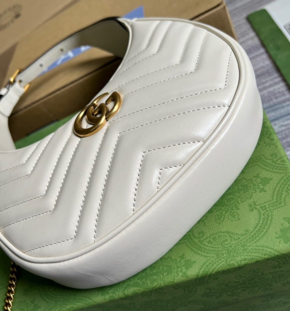1:1 Replica Gucci Marmont Half Moon Shaped Mini Bag White For Women, Women's Bags 8.5in/22cm GG ‎699514 DTDHT 9022