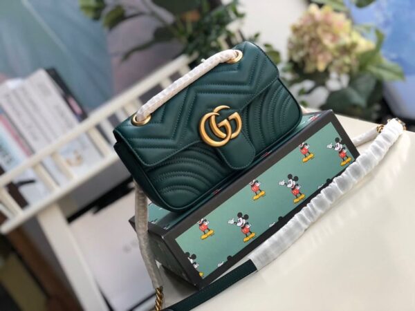 1:1 Replica Gucci Marmont Matelassé Mini Bag Green Matelassé Chevron For Women 8.5in/22cm GG 446744