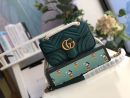 1:1 Replica Gucci Marmont Matelassé Mini Bag Green Matelassé Chevron For Women 8.5in/22cm GG 446744