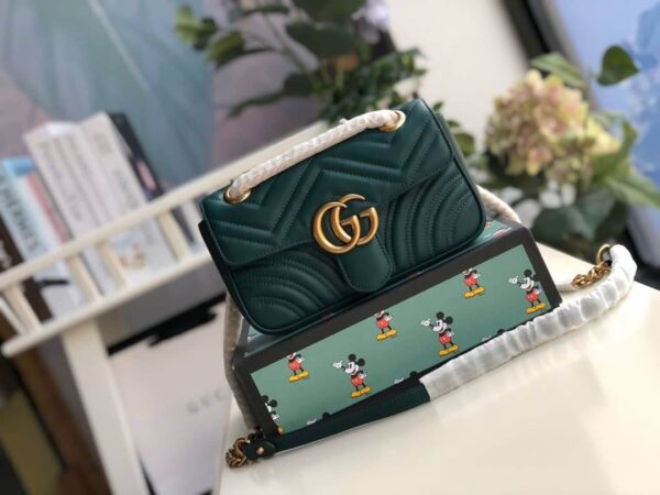 1:1 Replica Gucci Marmont Matelassé Mini Bag Green Matelassé Chevron For Women 8.5in/22cm GG 446744