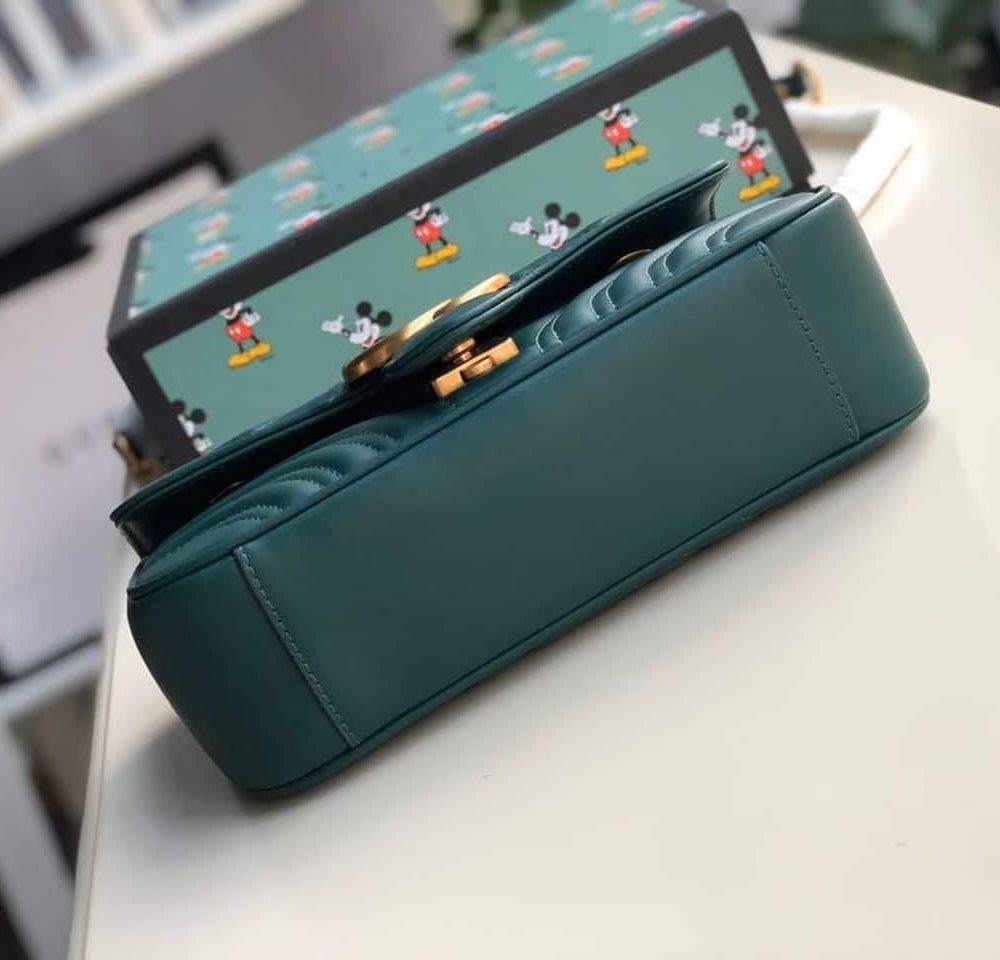 1:1 Replica Gucci Marmont Matelassé Mini Bag Green Matelassé Chevron For Women 8.5in/22cm GG 446744