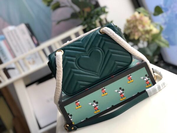 1:1 Replica Gucci Marmont Matelassé Mini Bag Green Matelassé Chevron For Women 8.5in/22cm GG 446744
