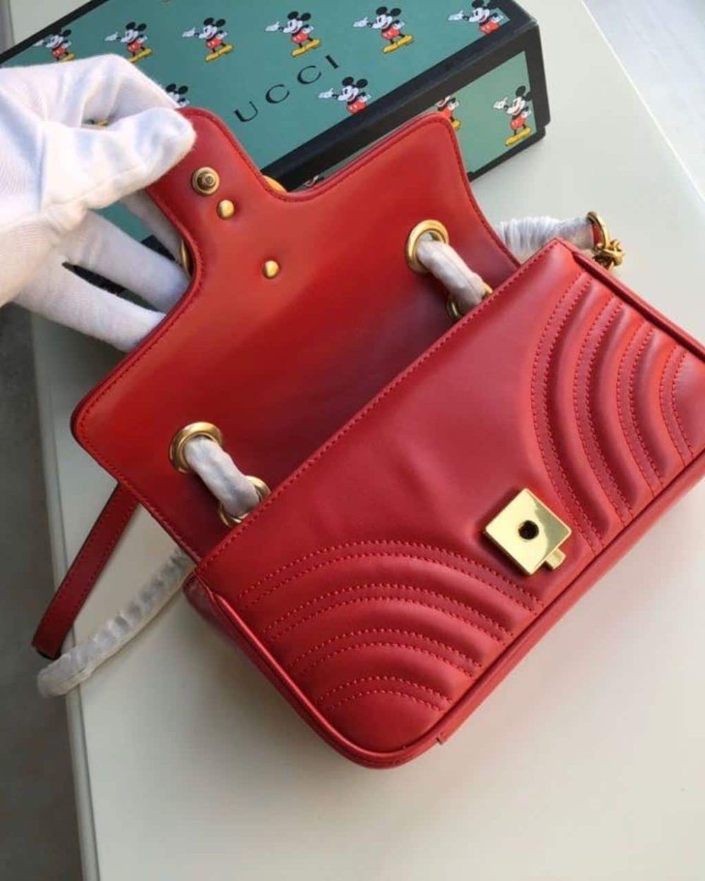 1:1 Replica Gucci Marmont Matelassé Mini Bag  Red Matelassé Chevron  For Women 8.5in/22cm GG 446744