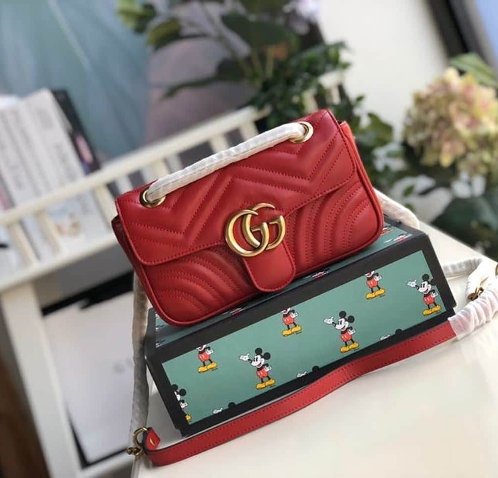 1:1 Replica Gucci Marmont Matelassé Mini Bag Red Matelassé Chevron For Women 8.5in/22cm GG 446744