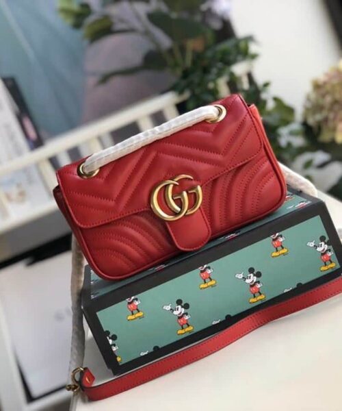 1:1 Replica Gucci Marmont Matelassé Mini Bag  Red Matelassé Chevron  For Women 8.5in/22cm GG 446744