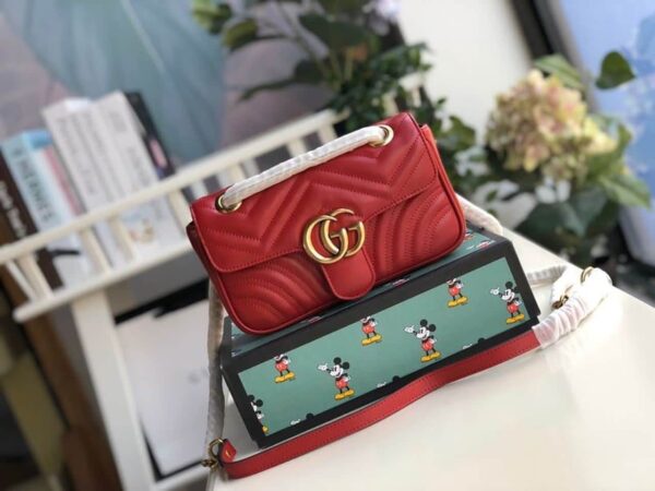 1:1 Replica Gucci Marmont Matelassé Mini Bag  Red Matelassé Chevron  For Women 8.5in/22cm GG 446744