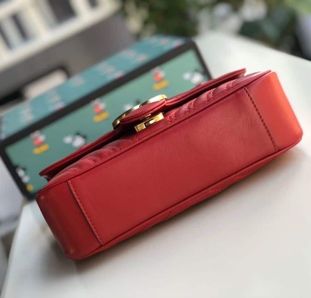 1:1 Replica Gucci Marmont Matelassé Mini Bag  Red Matelassé Chevron  For Women 8.5in/22cm GG 446744