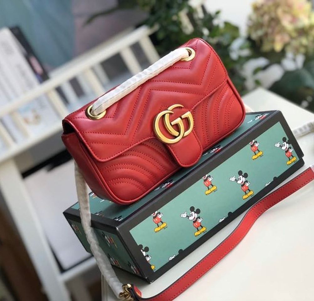 1:1 Replica Gucci Marmont Matelassé Mini Bag  Red Matelassé Chevron  For Women 8.5in/22cm GG 446744