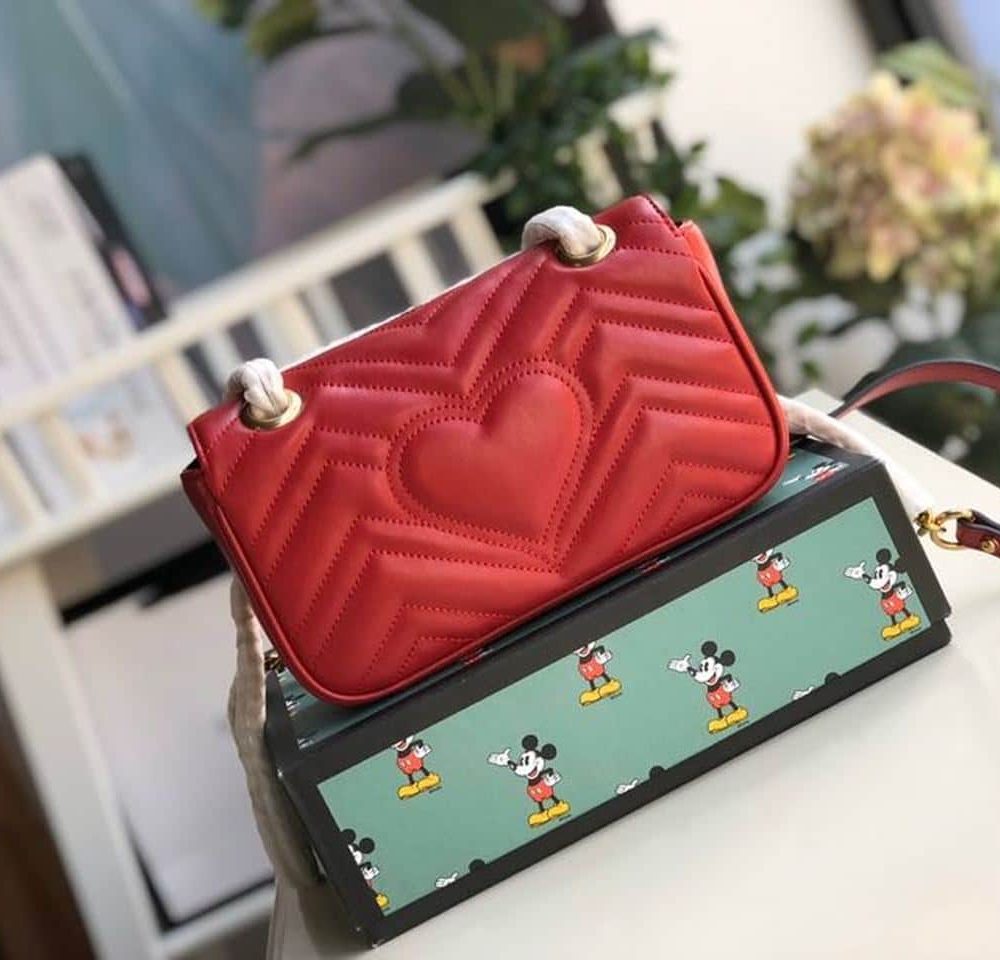 1:1 Replica Gucci Marmont Matelassé Mini Bag  Red Matelassé Chevron  For Women 8.5in/22cm GG 446744