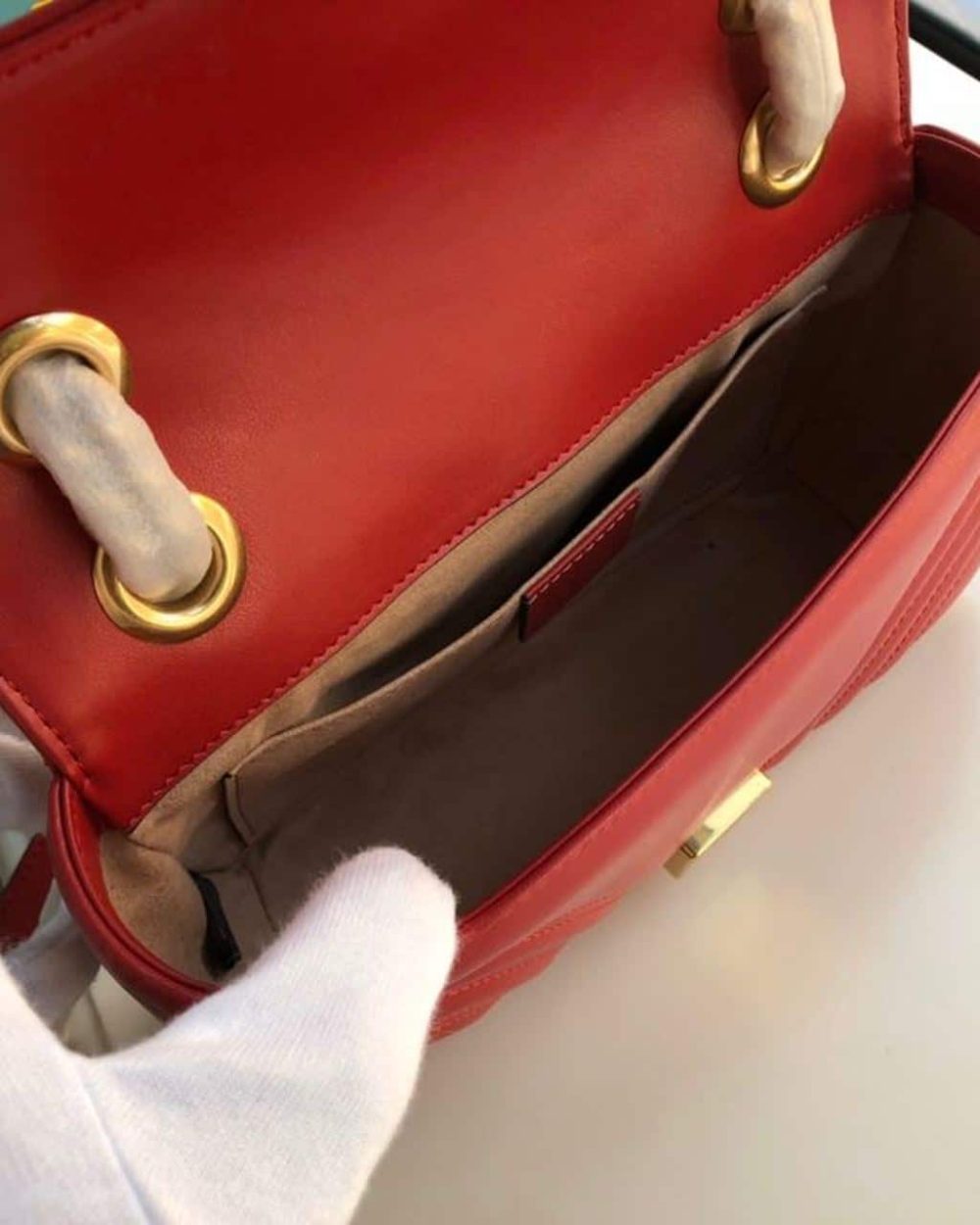 1:1 Replica Gucci Marmont Matelassé Mini Bag  Red Matelassé Chevron  For Women 8.5in/22cm GG 446744