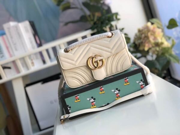 1:1 Replica Gucci Marmont Matelassé Mini Bag  White  For Women 8.5in/22cm GG 446744 DTDIT 9022