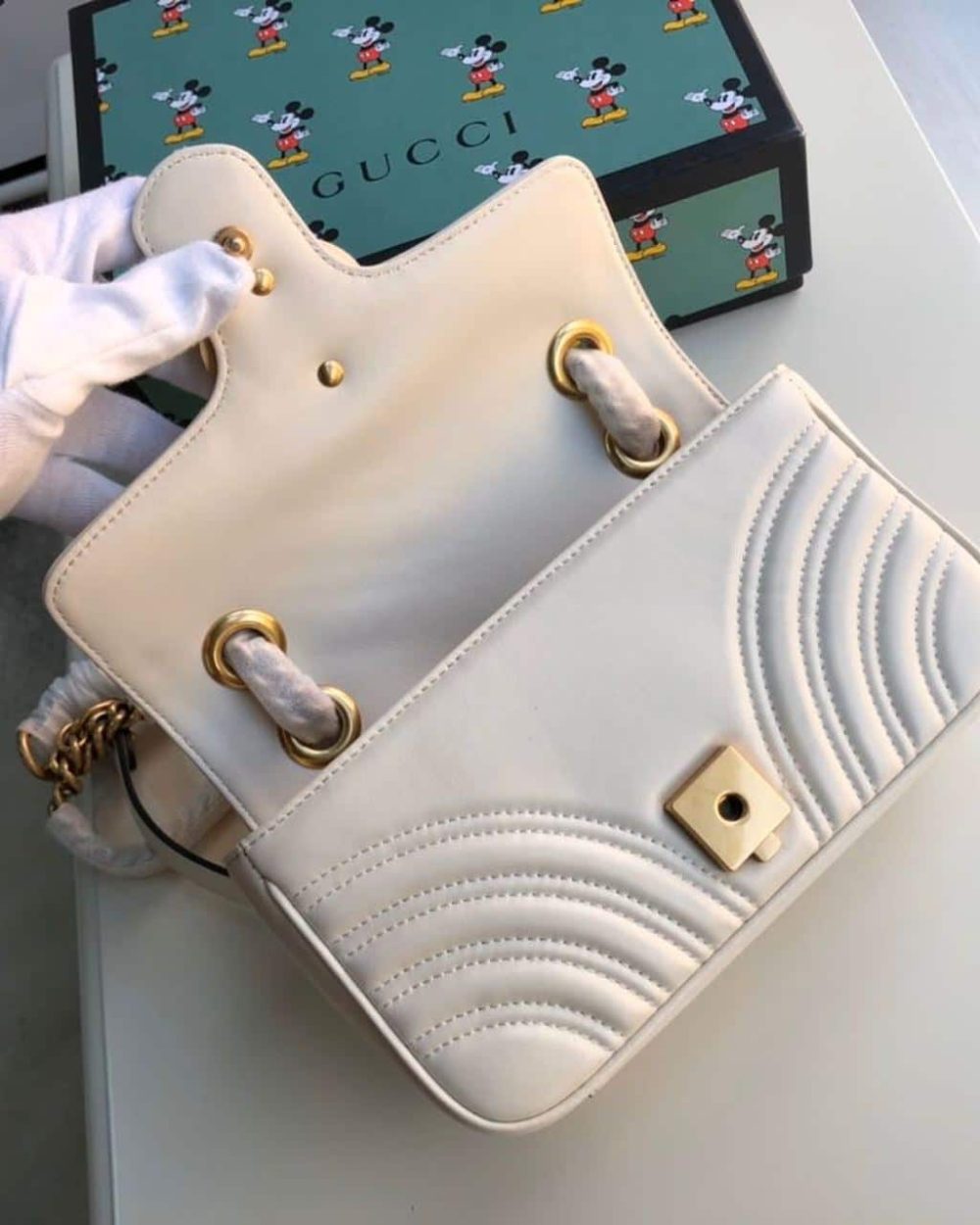 1:1 Replica Gucci Marmont Matelassé Mini Bag  White  For Women 8.5in/22cm GG 446744 DTDIT 9022