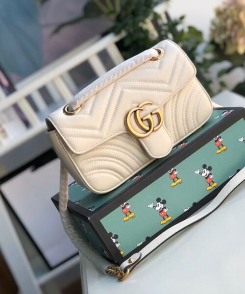 1:1 Replica Gucci Marmont Matelassé Mini Bag  White  For Women 8.5in/22cm GG 446744 DTDIT 9022