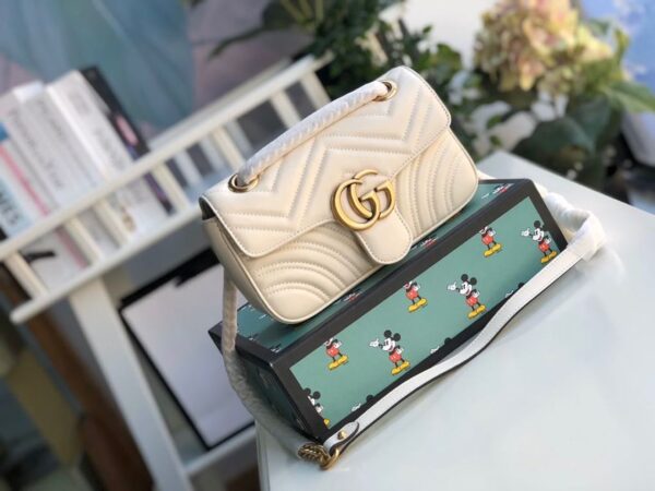 1:1 Replica Gucci Marmont Matelassé Mini Bag  White  For Women 8.5in/22cm GG 446744 DTDIT 9022