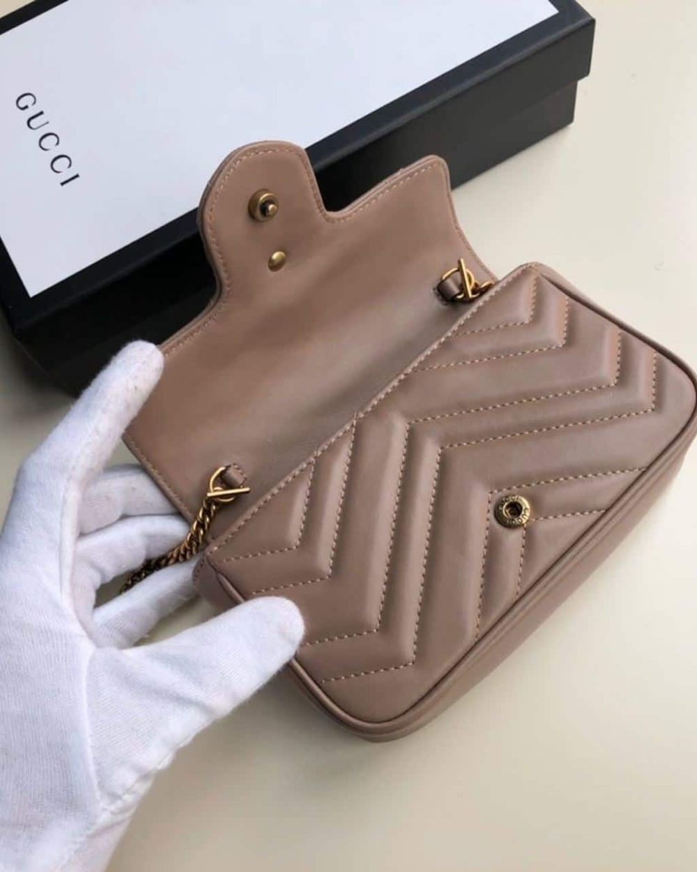 1:1 Replica Gucci Marmont Matelassé Super Mini Bag Beige Matelassé Chevron For Women 6.2in/16.5cm GG