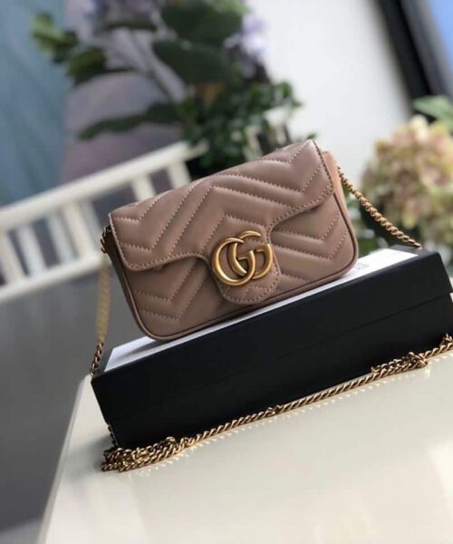 1:1 Replica Gucci Marmont Matelassé Super Mini Bag Beige Matelassé Chevron For Women 6.2in/16.5cm GG