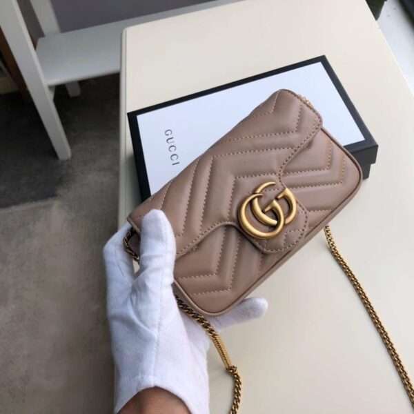 1:1 Replica Gucci Marmont Matelassé Super Mini Bag Beige Matelassé Chevron For Women 6.2in/16.5cm GG