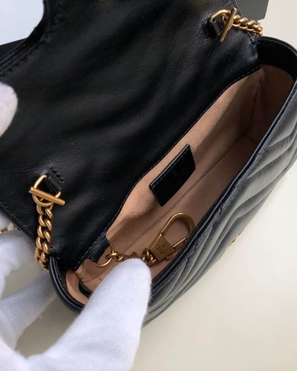 1:1 Replica Gucci Marmont Matelassé Super Mini Bag Dusty Black Chevron For Women 6.2in/16.5cm 476433 DTDCT 1000