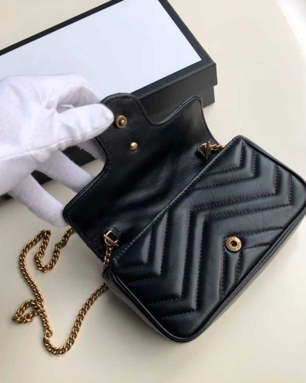1:1 Replica Gucci Marmont Matelassé Super Mini Bag Dusty Black Chevron For Women 6.2in/16.5cm 476433 DTDCT 1000