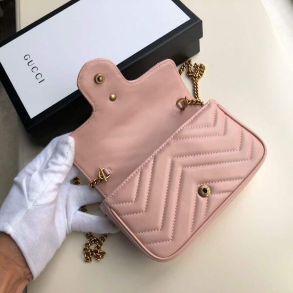 1:1 Replica Gucci Marmont Matelassé Super Mini Bag Dusty Pink Chevron For Women 6.2in/16.5cm GG 476433 DTDCT 5729