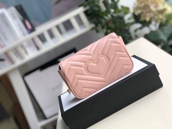 1:1 Replica Gucci Marmont Matelassé Super Mini Bag Dusty Pink Chevron For Women 6.2in/16.5cm GG 476433 DTDCT 5729