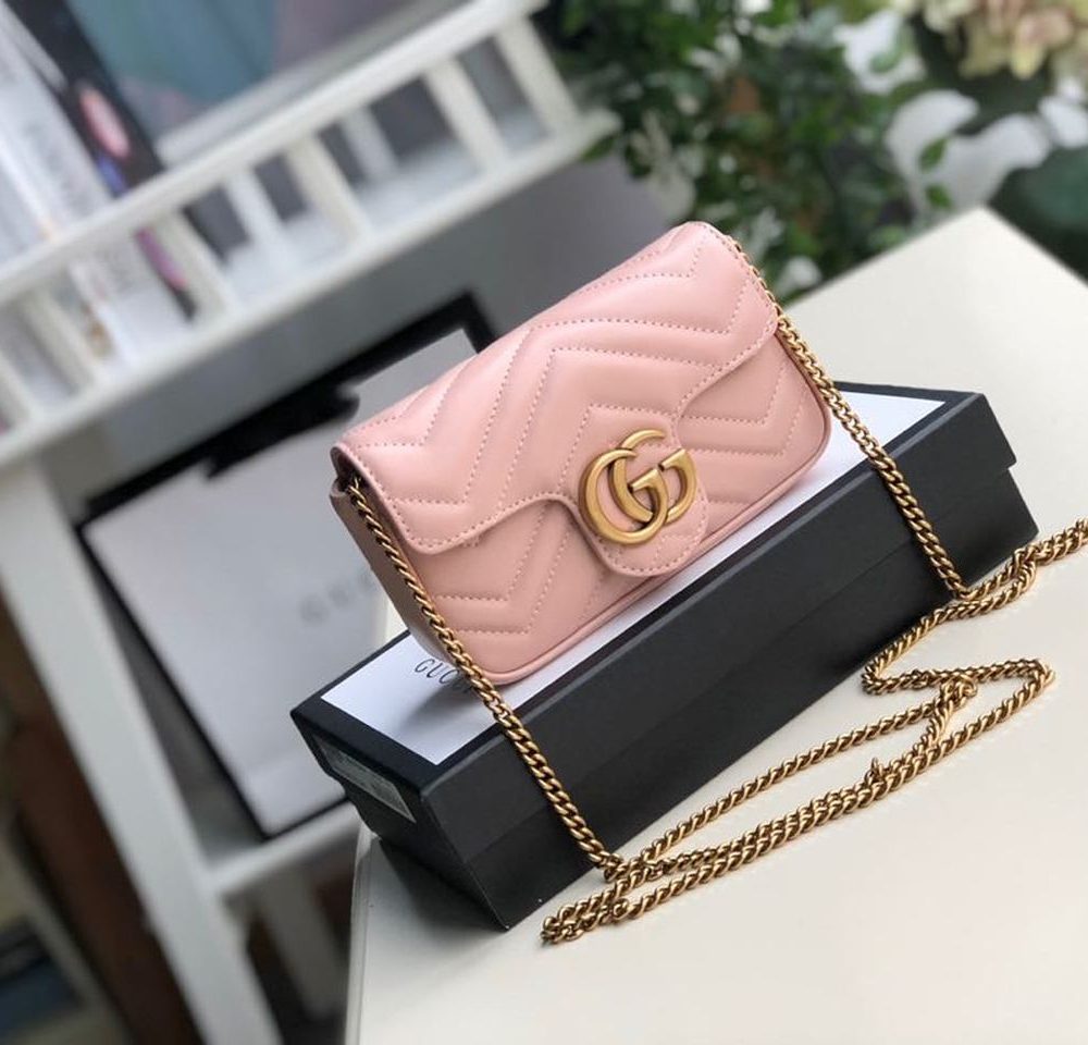 1:1 Replica Gucci Marmont Matelassé Super Mini Bag Dusty Pink Chevron For Women 6.2in/16.5cm GG 476433 DTDCT 5729
