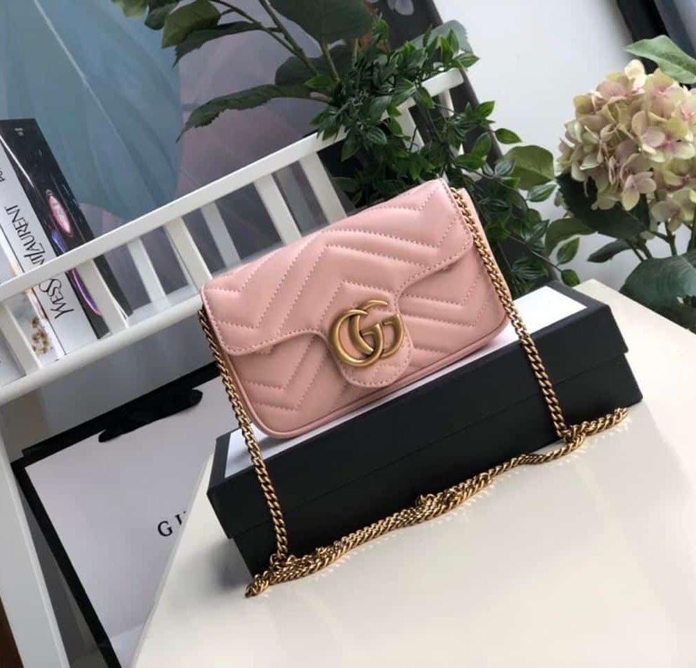 1:1 Replica Gucci Marmont Matelassé Super Mini Bag Dusty Pink Chevron For Women 6.2in/16.5cm GG 476433 DTDCT 5729