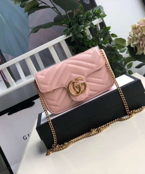 1:1 Replica Gucci Marmont Matelassé Super Mini Bag Dusty Pink Chevron For Women 6.2in/16.5cm GG 476433 DTDCT 5729