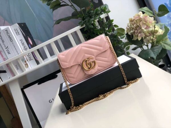 1:1 Replica Gucci Marmont Matelassé Super Mini Bag Dusty Pink Chevron For Women 6.2in/16.5cm GG 476433 DTDCT 5729