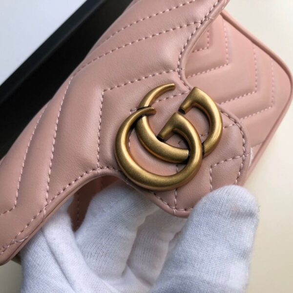 1:1 Replica Gucci Marmont Matelassé Super Mini Bag Dusty Pink Chevron For Women 6.2in/16.5cm GG 476433 DTDCT 5729