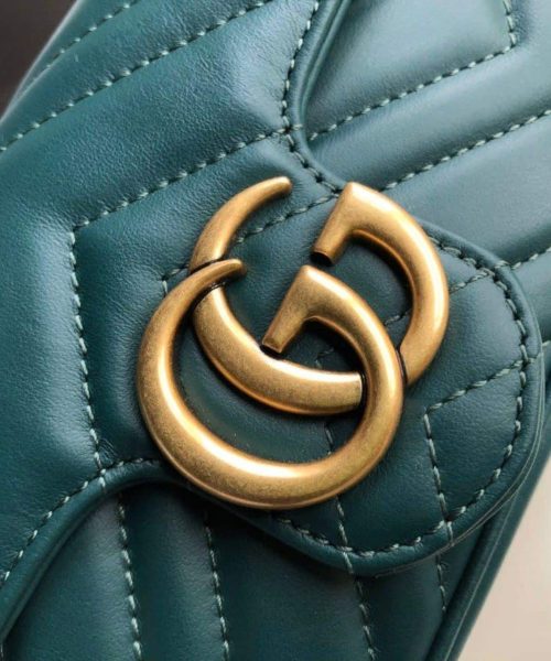 1:1 Replica Gucci Marmont Matelassé Super Mini Bag Green Matelassé Chevron For Women 6.2in/16.5cm GG