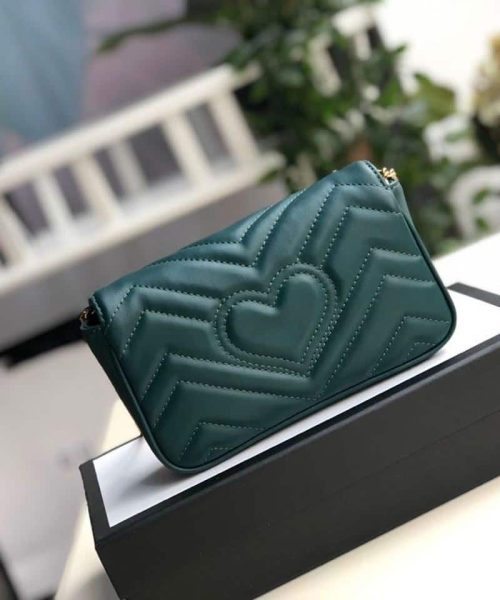 1:1 Replica Gucci Marmont Matelassé Super Mini Bag Green Matelassé Chevron For Women 6.2in/16.5cm GG