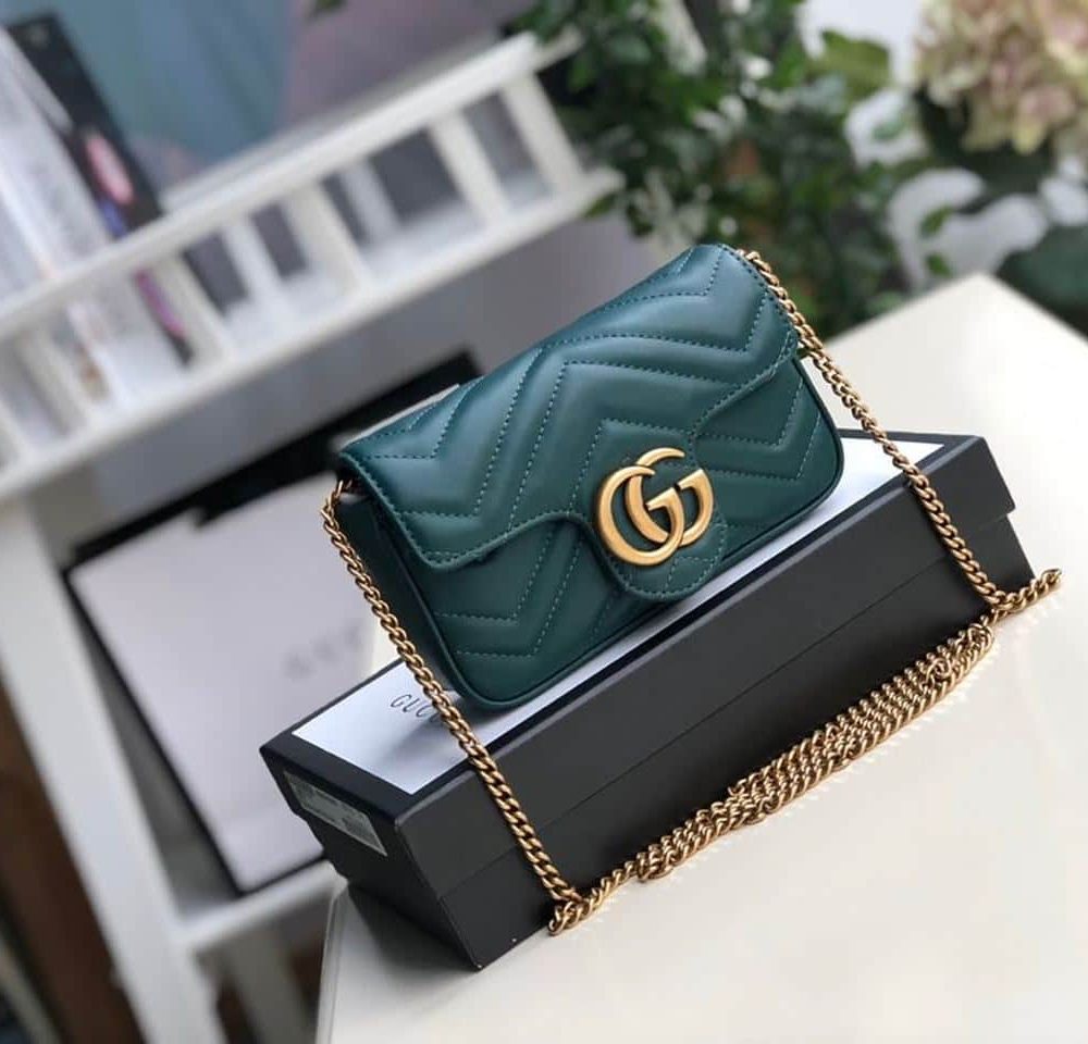 1:1 Replica Gucci Marmont Matelassé Super Mini Bag Green Matelassé Chevron For Women 6.2in/16.5cm GG